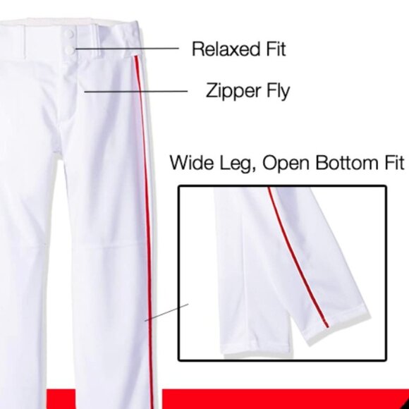 Youth Alleson Athletic Baseball Pants – White with Blue Braid Piping Size M, New - Picture 3 of 12